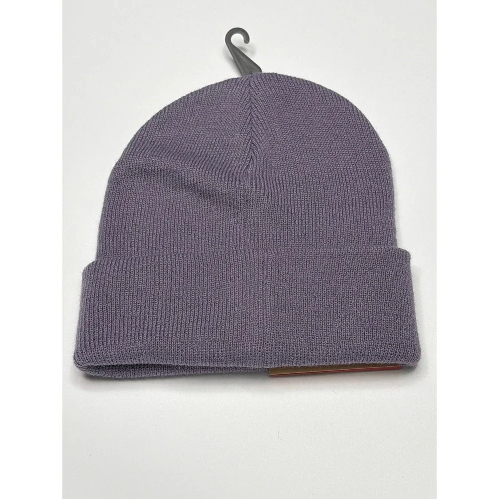 Levi's Beanie‎ Hat Purple Ribbed Knit Cuff Logo Patch Winter Warm